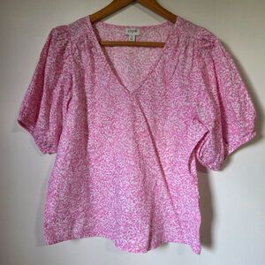 EUC LIKE NEW J CREW FLORAL PINK WHITE DAINTY V NECK COTTON TOP SIZE SMALL